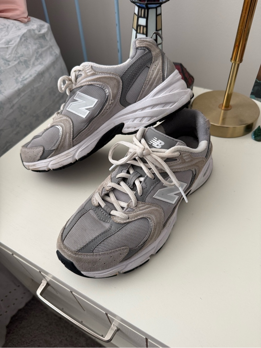 New Balance 550 Light Gray Mesh & Suede Sneakers